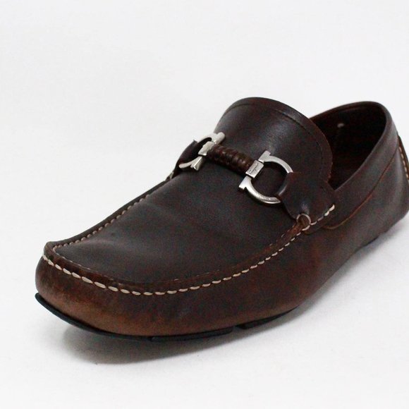 SALVATORE FERRAGAMO #40280 Brown Gancio Leather Loafers (US 8 EU 38) main image 4
